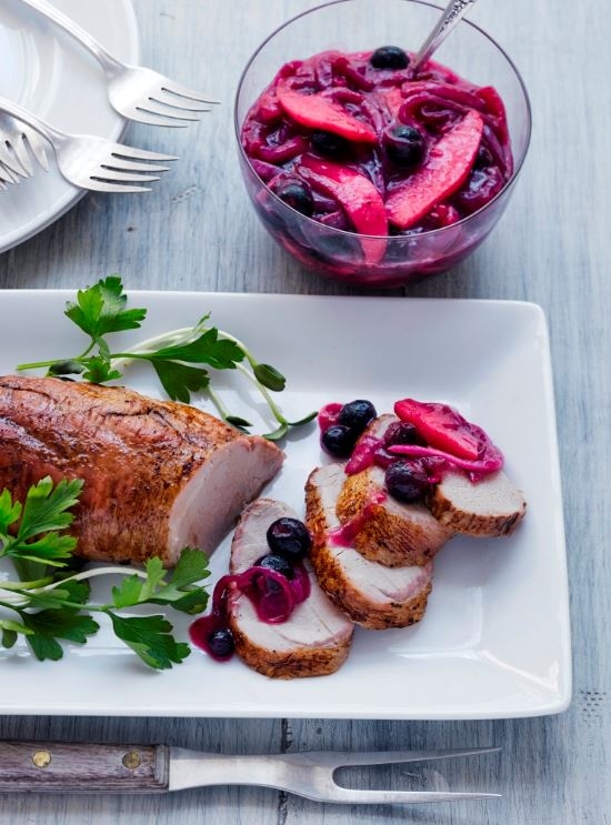 Pork Tenderloin with Savory Apple Blueberry Compote