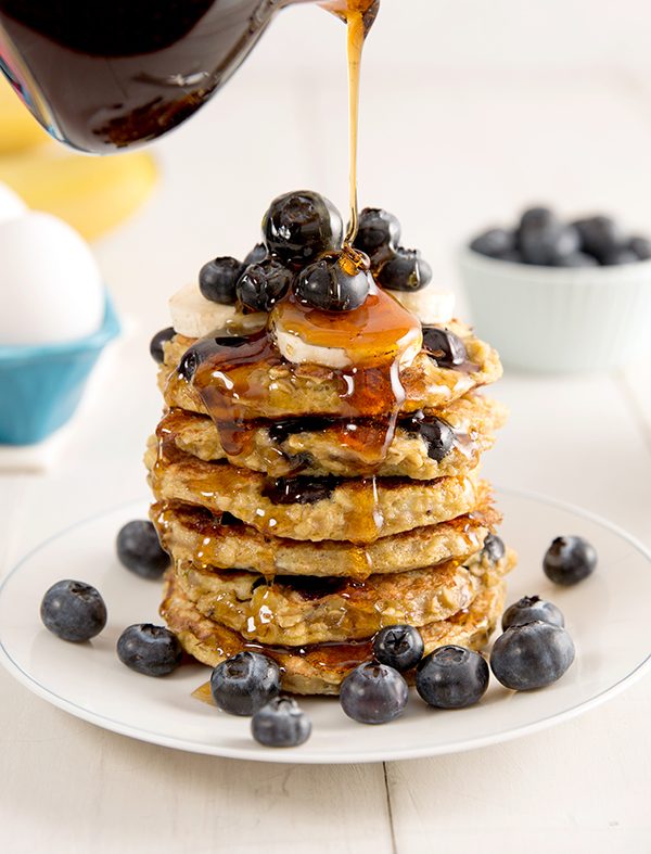 GlutenFree Blueberry Oat Pancakes with Lemon Maple Syrup