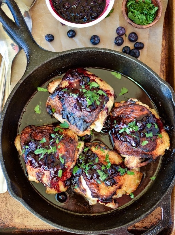 Crispy Chicken Thighs with Blueberry Sauce