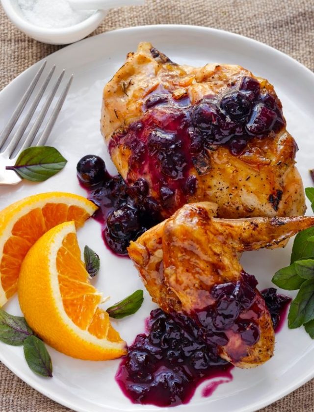 Roasted Chicken with Orange and Blueberry Sauce