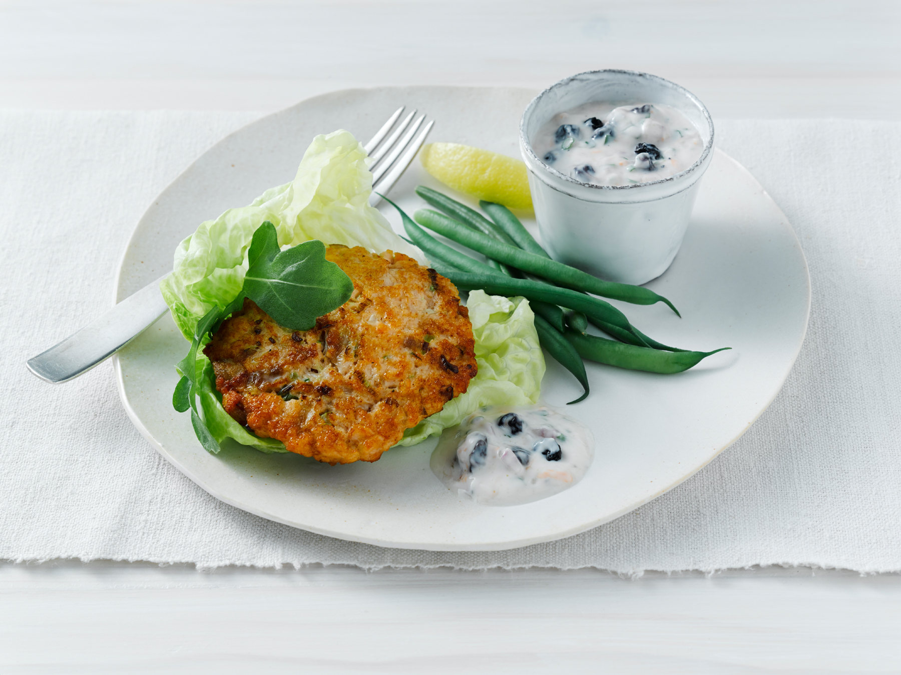 Salmon Burgers with Blueberry-Lemon Raita - Blueberry.org