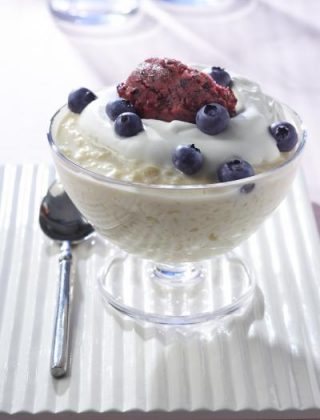 Blueberry Basmati Rice Pudding with Blueberry Cassis Sorbet