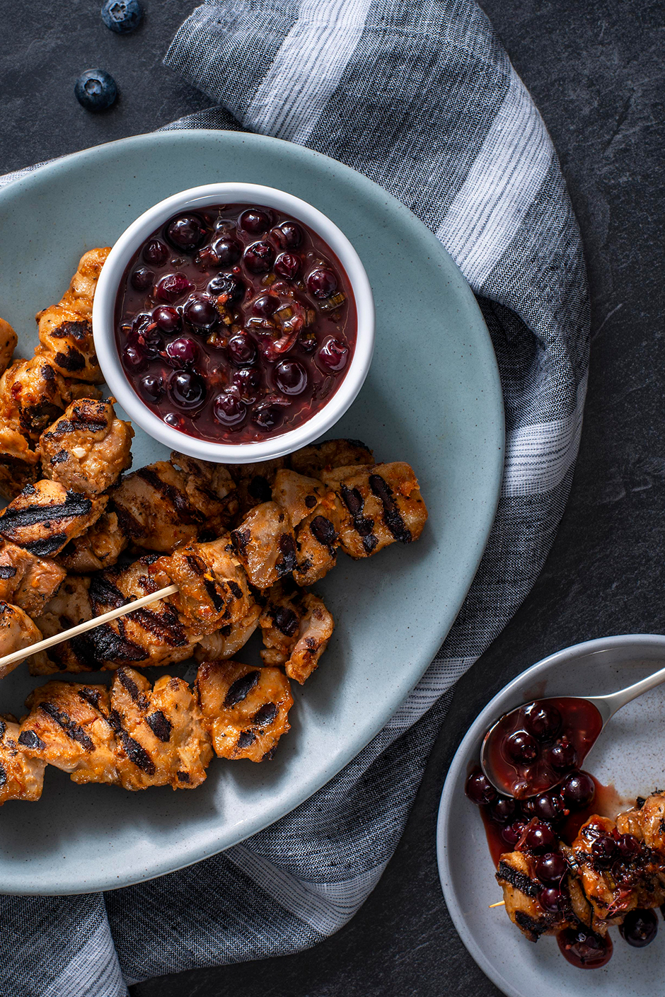 Chicken Satay with Blueberry Ginger Sauce