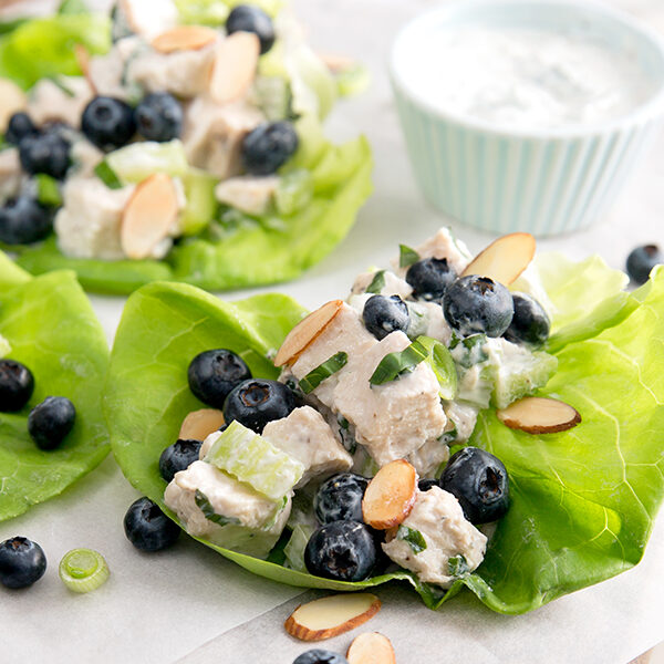 Blueberry Almond Chicken Salad Lettuce Wraps