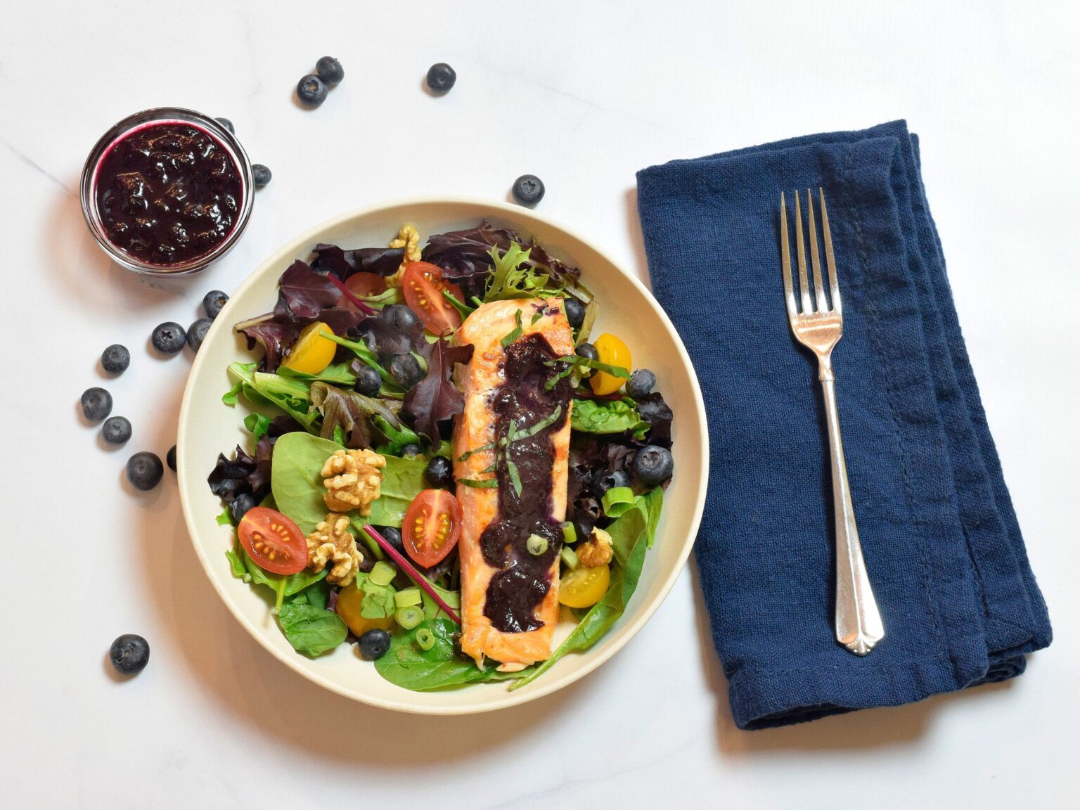 Salmon with Blueberry Basil Sauce