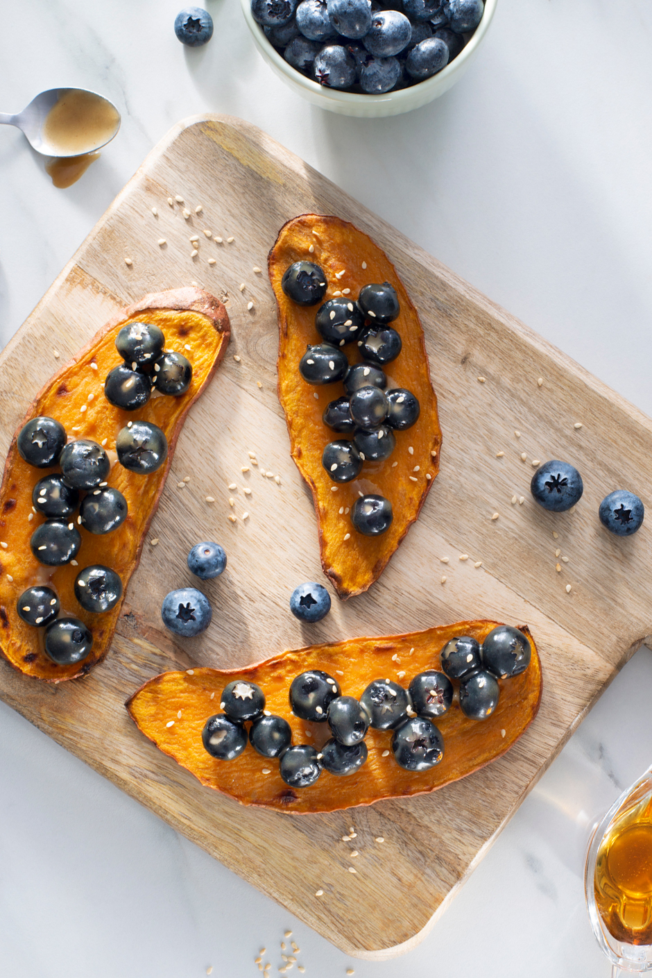Sweet Potato Toasts with Blueberries and Tahini Sauce